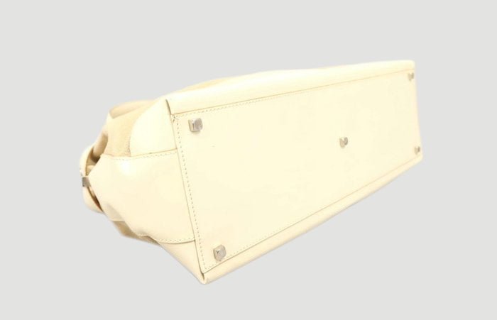 Salvatore Ferragamo Gancini 2 Way Handbag Beige Canvas Leather Shoulder Bag