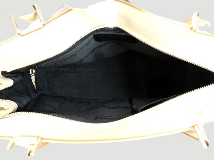 Salvatore Ferragamo Gancini 2 Way Handbag Beige Canvas Leather Shoulder Bag