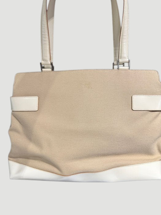 Salvatore Ferragamo Gancini 2 Way Handbag Beige Canvas Leather Shoulder Bag