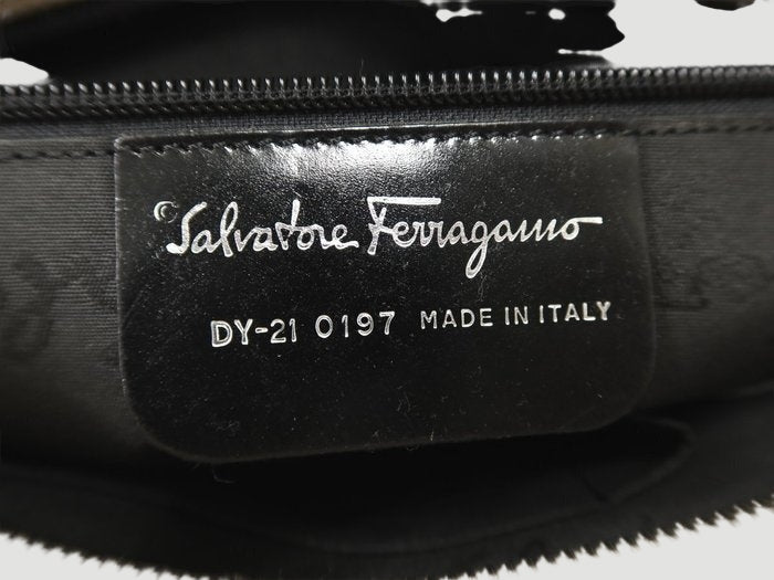 Salvatore Ferragamo Gancini 2 Way Handbag Beige Canvas Leather Shoulder Bag