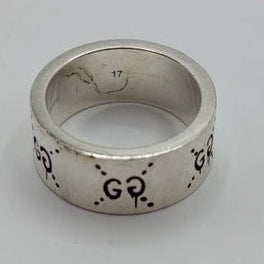 Gucci GG Skull Silver Ring 925 Engraved Unisex Italy Size 17