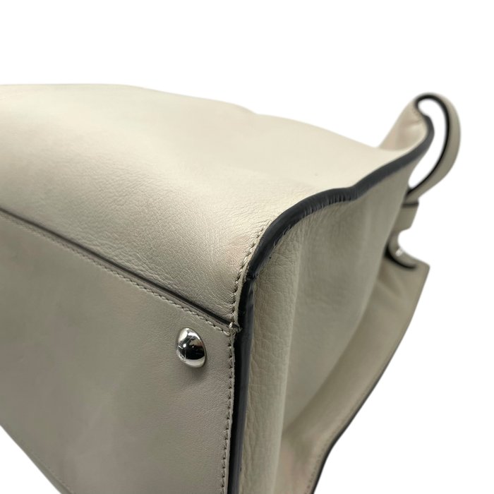 Fendi Beige Leather Turn-Lock Tote Bag