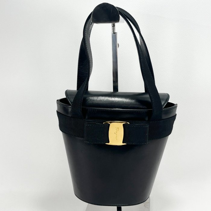 Salvatore Ferragamo Black Leather Vara Ribbon Handbag