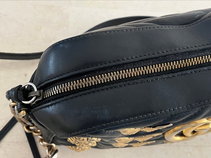Gucci GG Marmont Animal Studs Black Leather Crossbody Bag