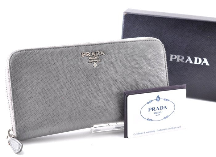Prada Grey Saffiano Leather Zip-Around Wallet