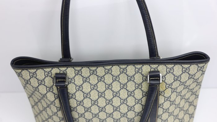 Gucci Vintage GG Plus Monogram Tote Bag – Navy Leather Trim