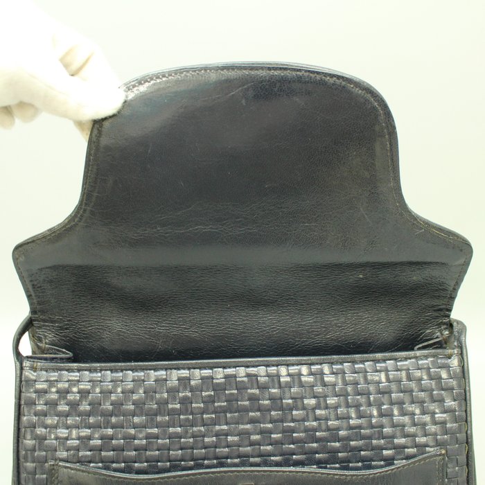 Fendi Vintage Woven Leather Shoulder Bag – Black & Deep Blue