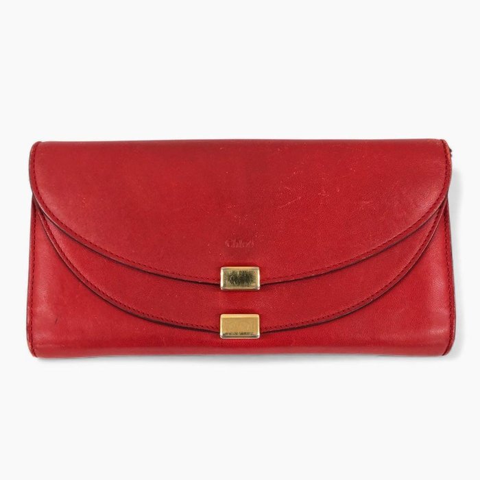 Chloé Red Long Wallet – Gold-Tone Detail