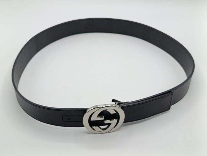 Gucci Black Leather Interlocking GG Buckle Belt
