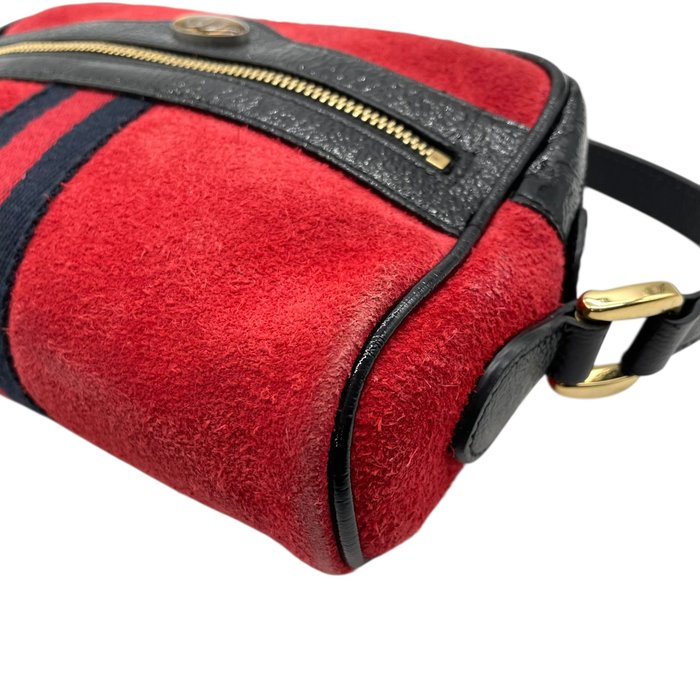 Gucci Ophidia Mini Shoulder Bag – Red Suede, Black Patent Leather &amp; Gold-Tone Hardware