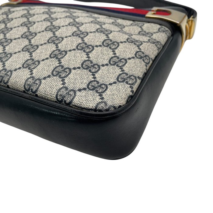 Gucci GG Supreme Web Shoulder Bag – Grey, Navy Leather & Signature Web Stripe