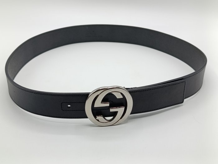 Gucci Black Leather Interlocking GG Buckle Belt