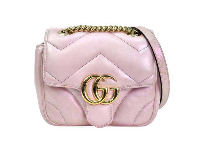 Gucci GG Marmont Mini Shoulder Bag in Iridescent Pink Leather