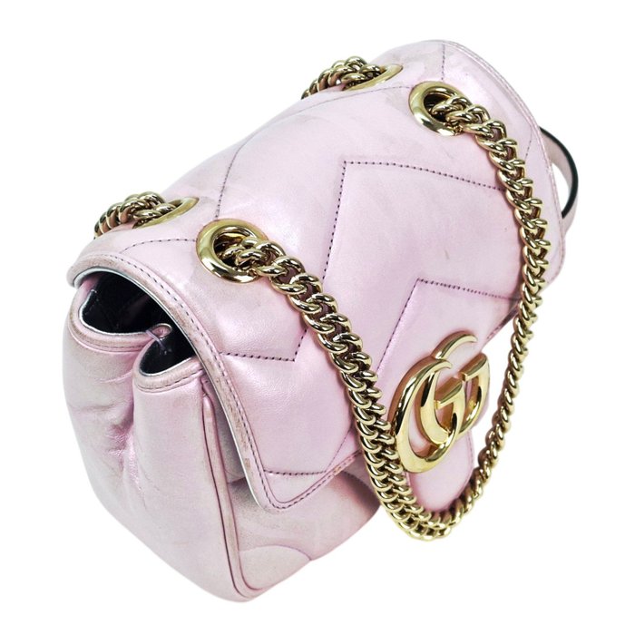 Gucci GG Marmont Mini Shoulder Bag in Iridescent Pink Leather