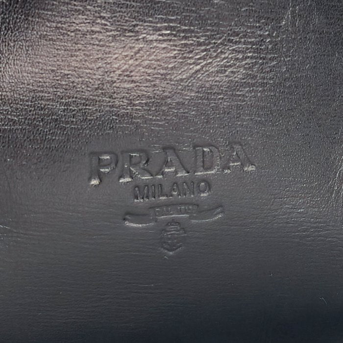 Prada Black Leather Floral Appliqué Drawstring Bag