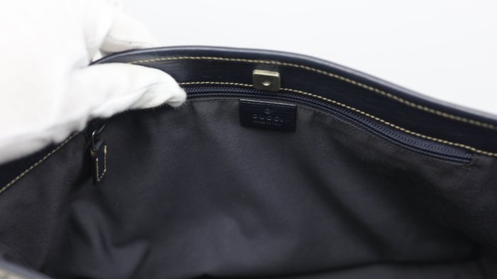 Gucci Vintage GG Plus Monogram Tote Bag – Navy Leather Trim