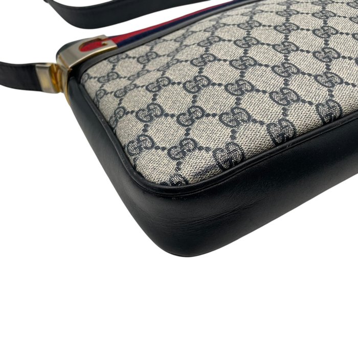 Gucci GG Supreme Web Shoulder Bag – Grey, Navy Leather & Signature Web Stripe
