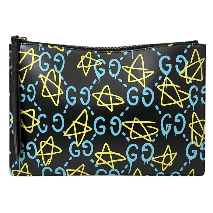 Gucci Ghost Clutch Bag – Black Leather & Gold-Tone Hardware