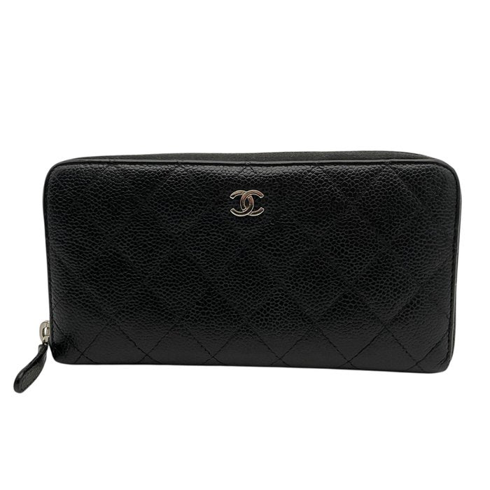 Chanel Black Matelassé Quilted Leather Zip-Around Long Wallet400