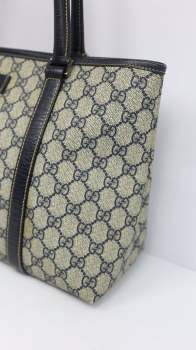 Gucci Vintage GG Plus Monogram Tote Bag – Navy Leather Trim