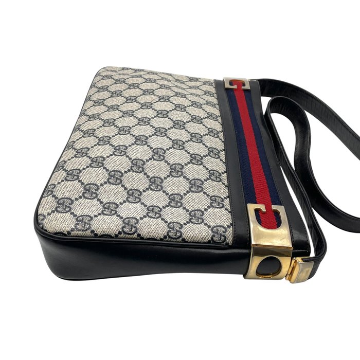 Gucci GG Supreme Web Shoulder Bag – Grey, Navy Leather & Signature Web Stripe