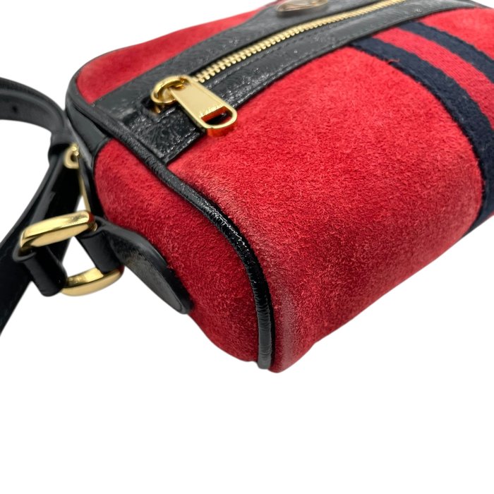 Gucci Ophidia Mini Shoulder Bag – Red Suede, Black Patent Leather &amp; Gold-Tone Hardware