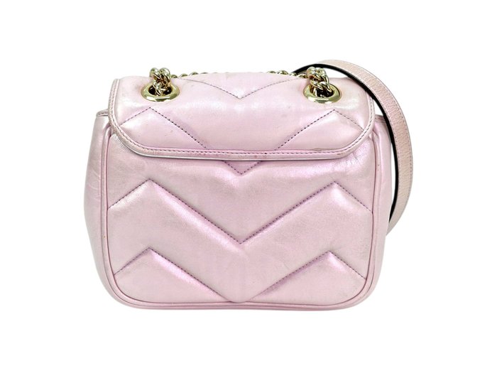 Gucci GG Marmont Mini Shoulder Bag in Iridescent Pink Leather