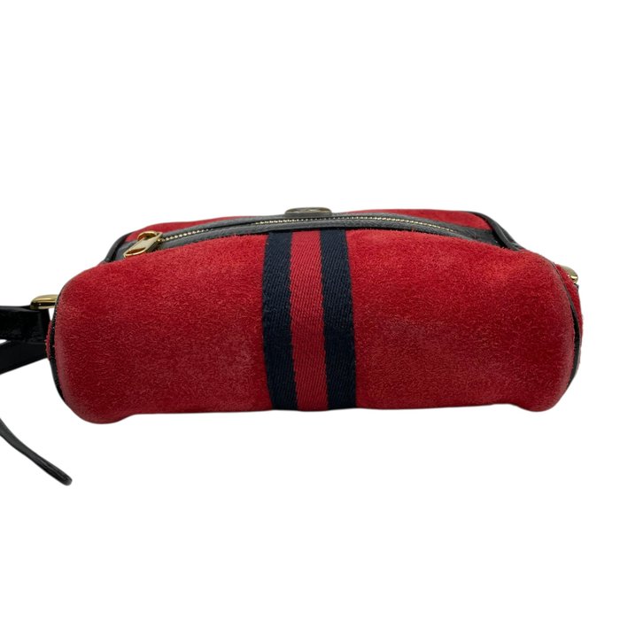 Gucci Ophidia Mini Shoulder Bag – Red Suede, Black Patent Leather &amp; Gold-Tone Hardware