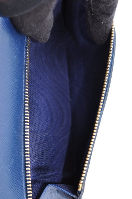Prada Leather Long Wallet Blue Saffiano leather