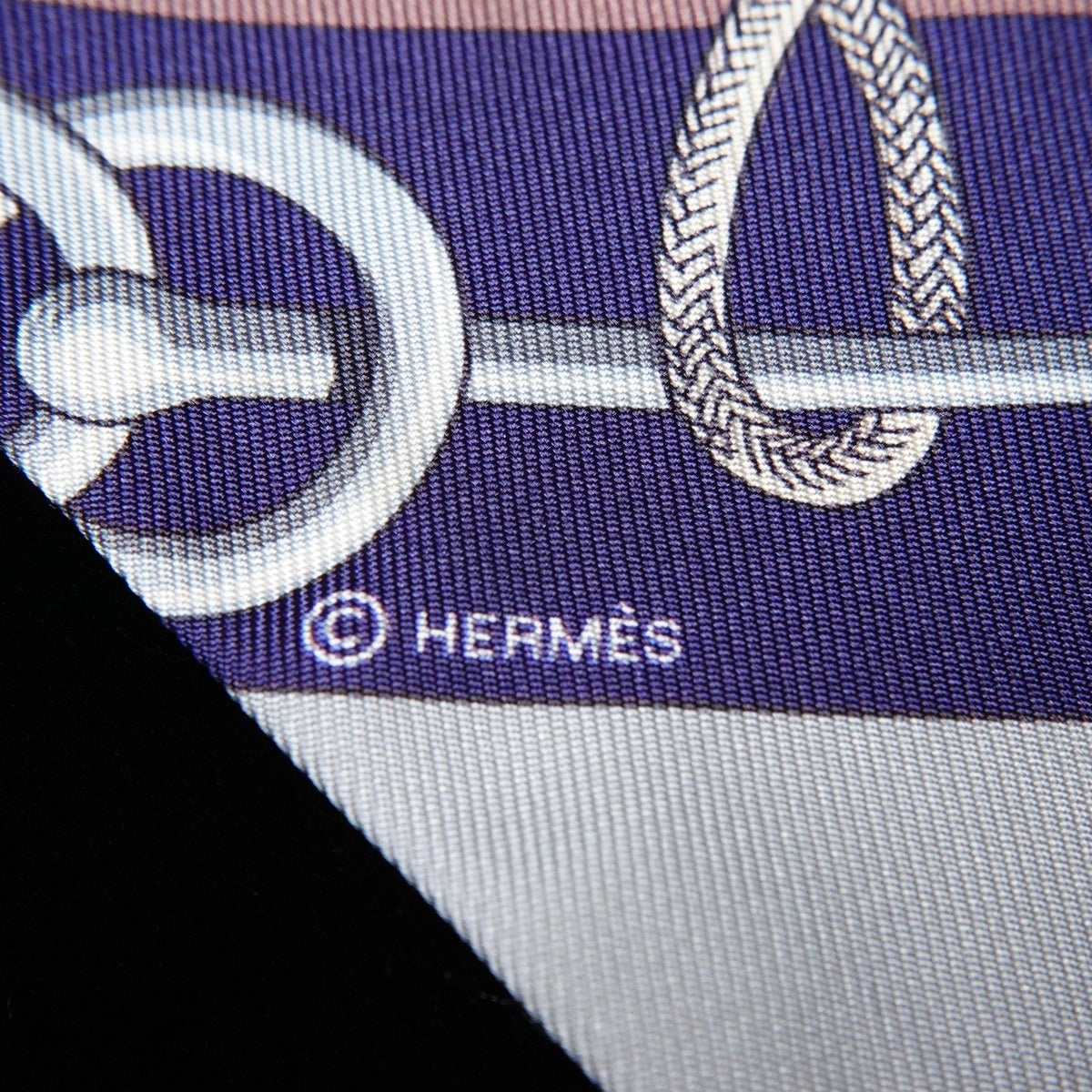 Hermès Twilly “Cliquetis” Navy Blue and Multicolour Silk Scarf
