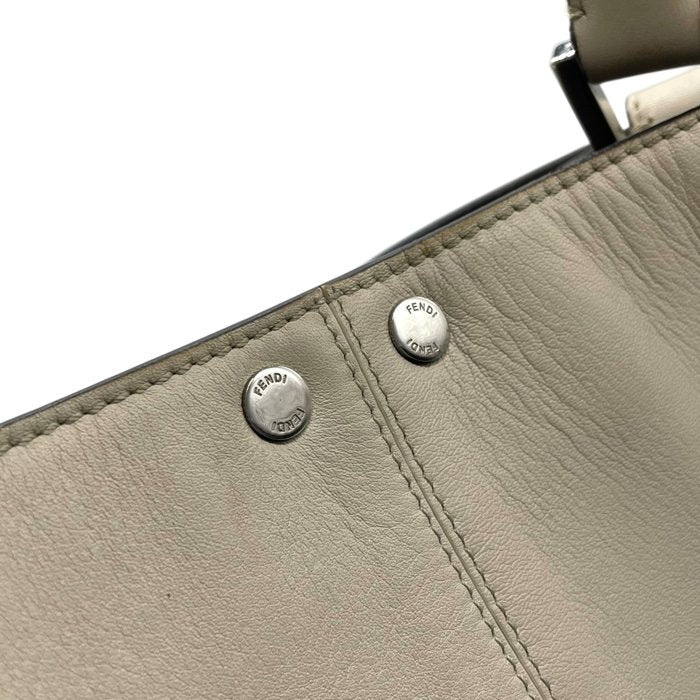 Fendi Beige Leather Turn-Lock Tote Bag