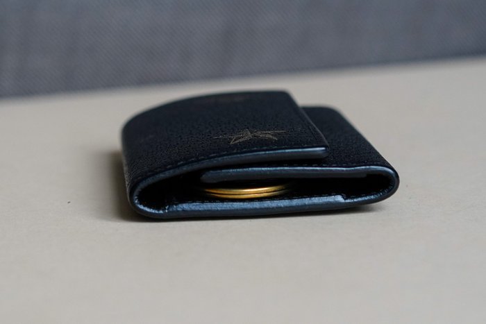 Gucci Black Leather Key Case with Star and Bee Motifs