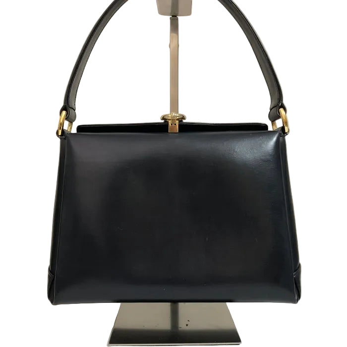 Gucci Vintage Navy Blue Leather Handbag – Gold-Tone Hardware