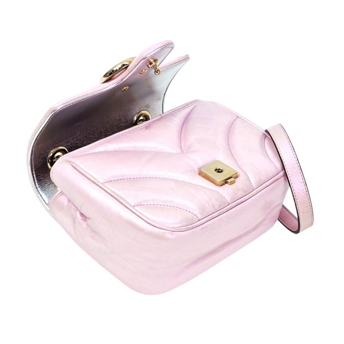 Gucci GG Marmont Mini Shoulder Bag in Iridescent Pink Leather