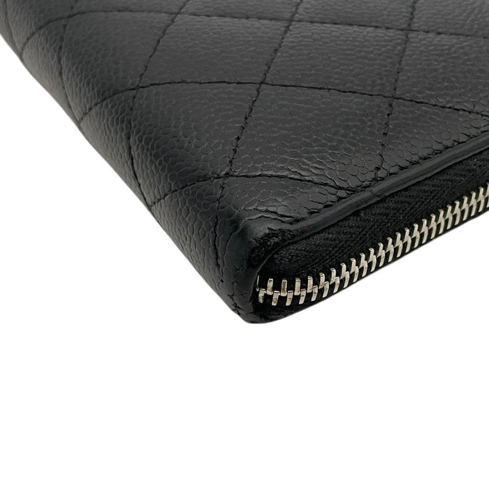 Chanel Black Matelassé Quilted Leather Zip-Around Long Wallet400