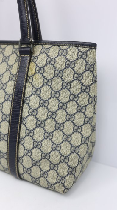 Gucci Vintage GG Plus Monogram Tote Bag – Navy Leather Trim