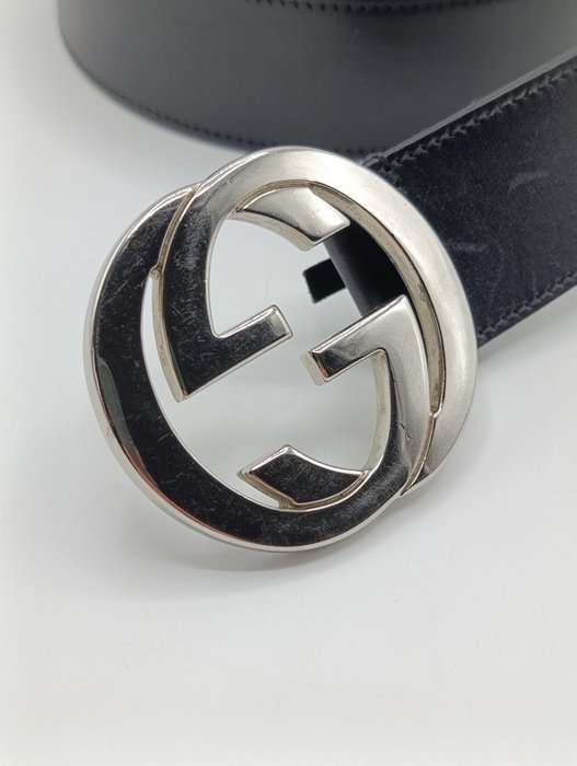 Gucci Black Leather Interlocking GG Buckle Belt