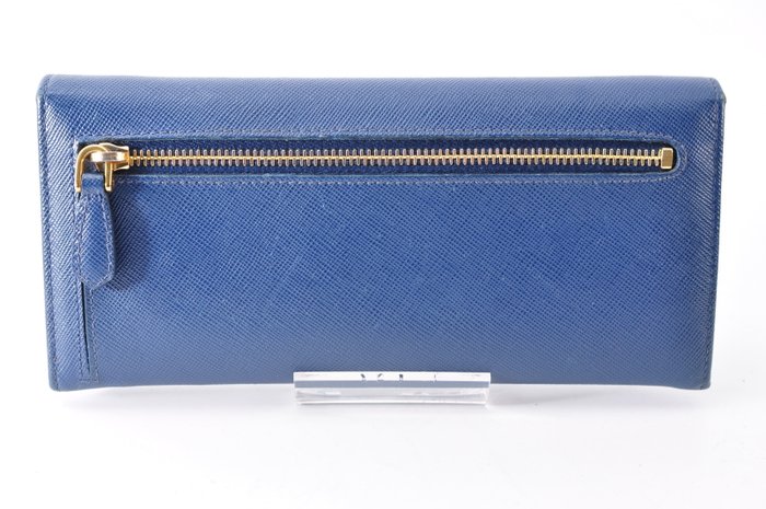 Prada Leather Long Wallet Blue Saffiano leather