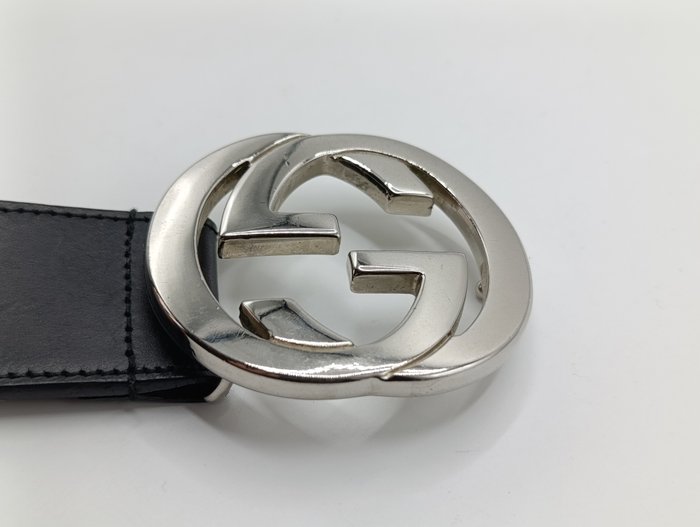 Gucci Black Leather Interlocking GG Buckle Belt