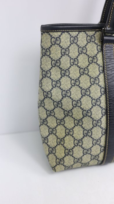 Gucci Vintage GG Plus Monogram Tote Bag – Navy Leather Trim