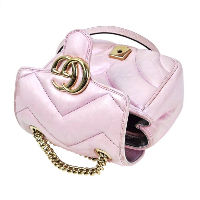 Gucci GG Marmont Mini Shoulder Bag in Iridescent Pink Leather