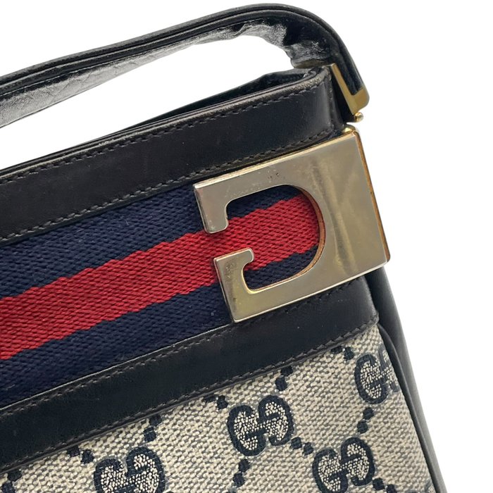 Gucci GG Supreme Web Shoulder Bag – Grey, Navy Leather & Signature Web Stripe