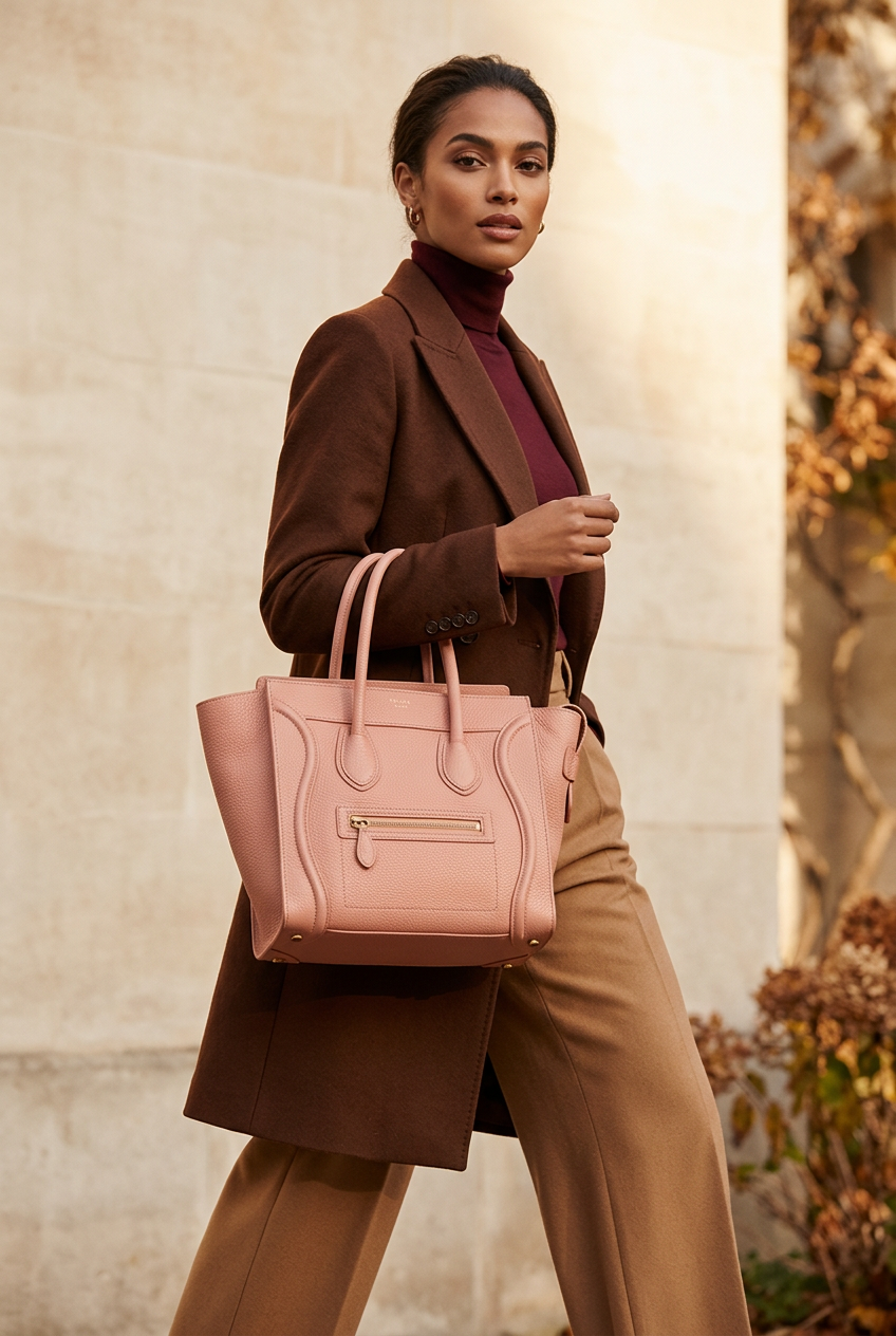 Céline Luggage  Pink and Beige Leather Handbag