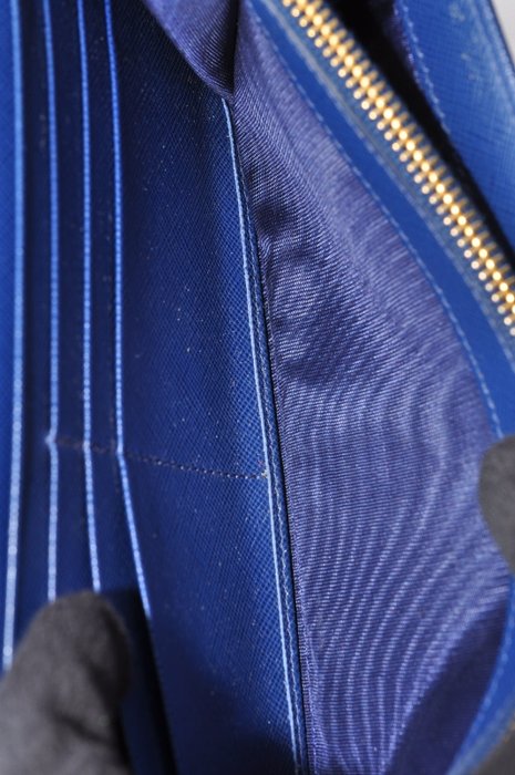 Prada Leather Long Wallet Blue Saffiano leather