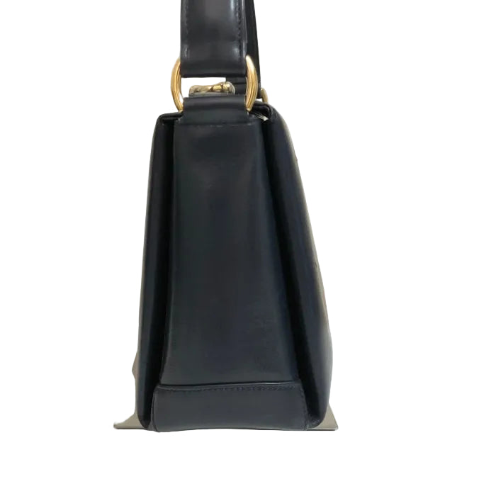 Gucci Vintage Navy Blue Leather Handbag – Gold-Tone Hardware