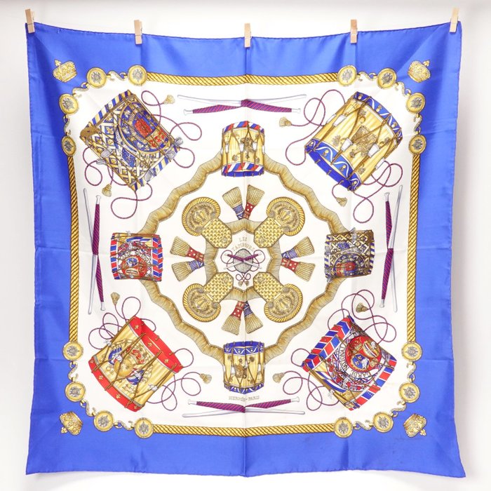 Hermès Les Tambours Carré 90 Silk Scarf by Joachim Metz