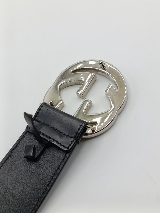 Gucci Black Leather Interlocking GG Buckle Belt