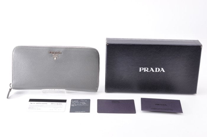 Prada Grey Saffiano Leather Zip-Around Wallet