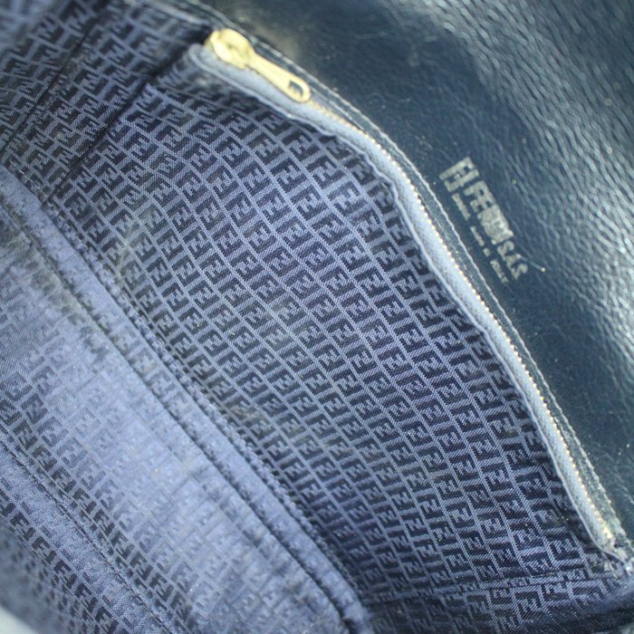 Fendi Vintage Woven Leather Shoulder Bag – Black & Deep Blue