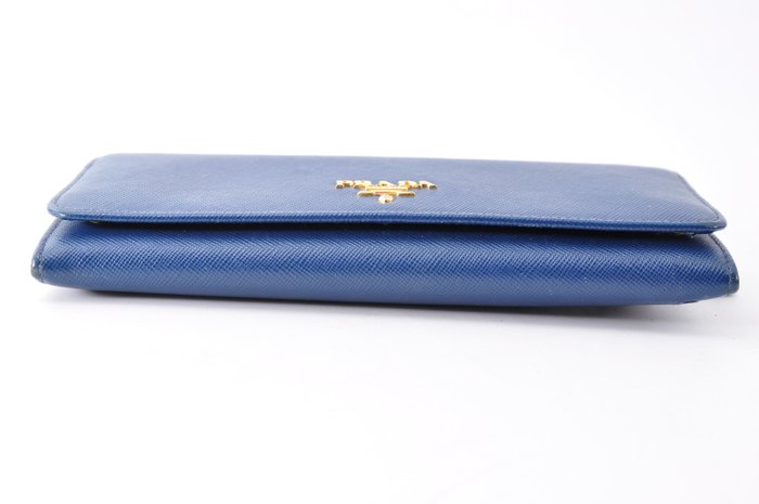 Prada Leather Long Wallet Blue Saffiano leather